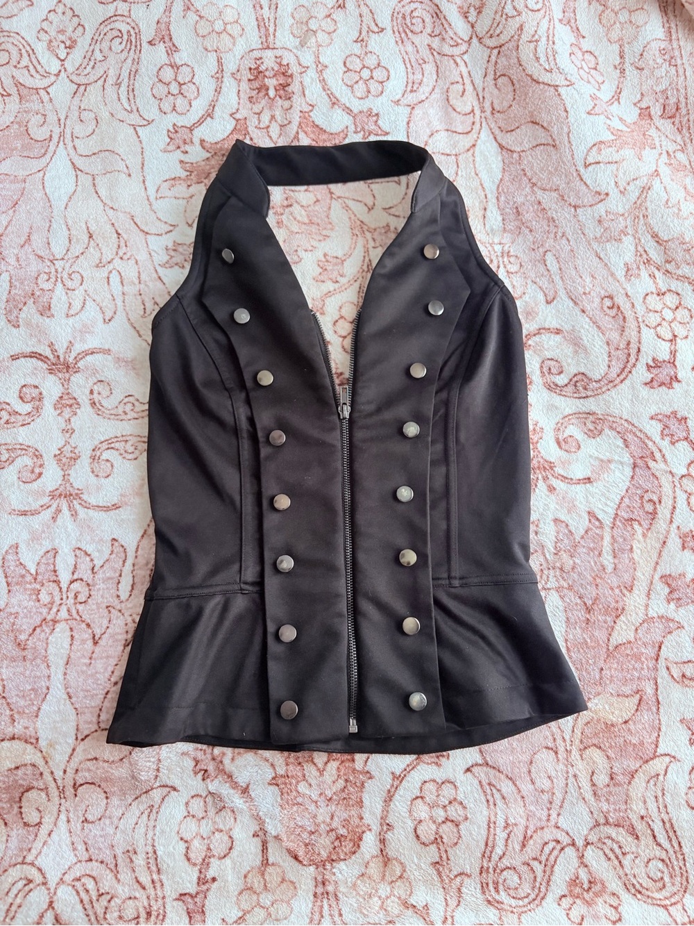 Women's Black Double-Row Button Halter Tank Top